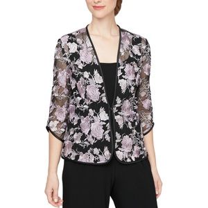 Alex Evenings Black/Purple Floral Embroidered Jacket